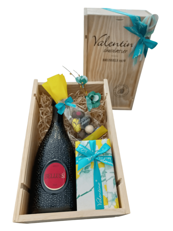skrzynka prezentowa prosecco i belgijskie czekoladki